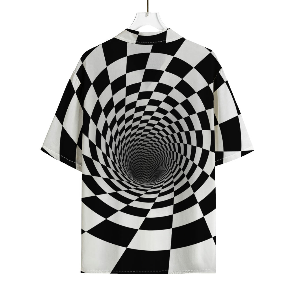 Black And White Hypnotic Illusion Print Rayon Hawaiian Shirt