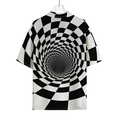 Black And White Hypnotic Illusion Print Rayon Hawaiian Shirt
