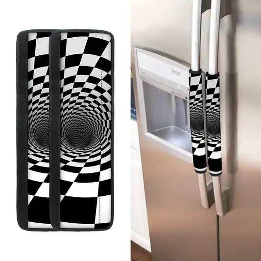 Black And White Hypnotic Illusion Print Refrigerator Handle Covers