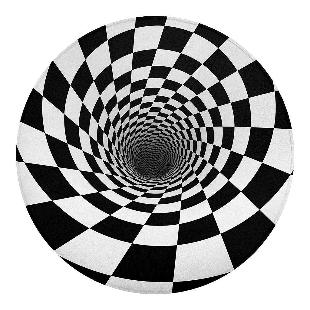 Black And White Hypnotic Illusion Print Round Blanket