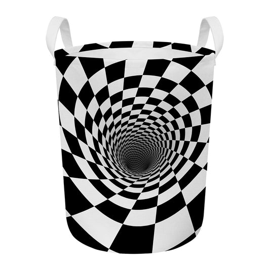 Black And White Hypnotic Illusion Print Round Laundry Basket