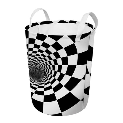 Black And White Hypnotic Illusion Print Round Laundry Basket
