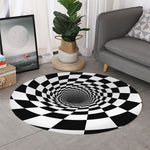 Black And White Hypnotic Illusion Print Round Rug