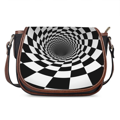 Black And White Hypnotic Illusion Print Saddle Bag
