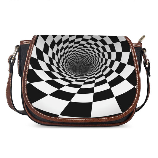 Black And White Hypnotic Illusion Print Saddle Bag