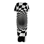 Black And White Hypnotic Illusion Print Short Sleeve Long Nightdress