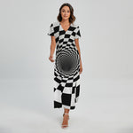 Black And White Hypnotic Illusion Print Short Sleeve Maxi Dress