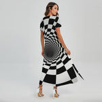 Black And White Hypnotic Illusion Print Short Sleeve Maxi Dress
