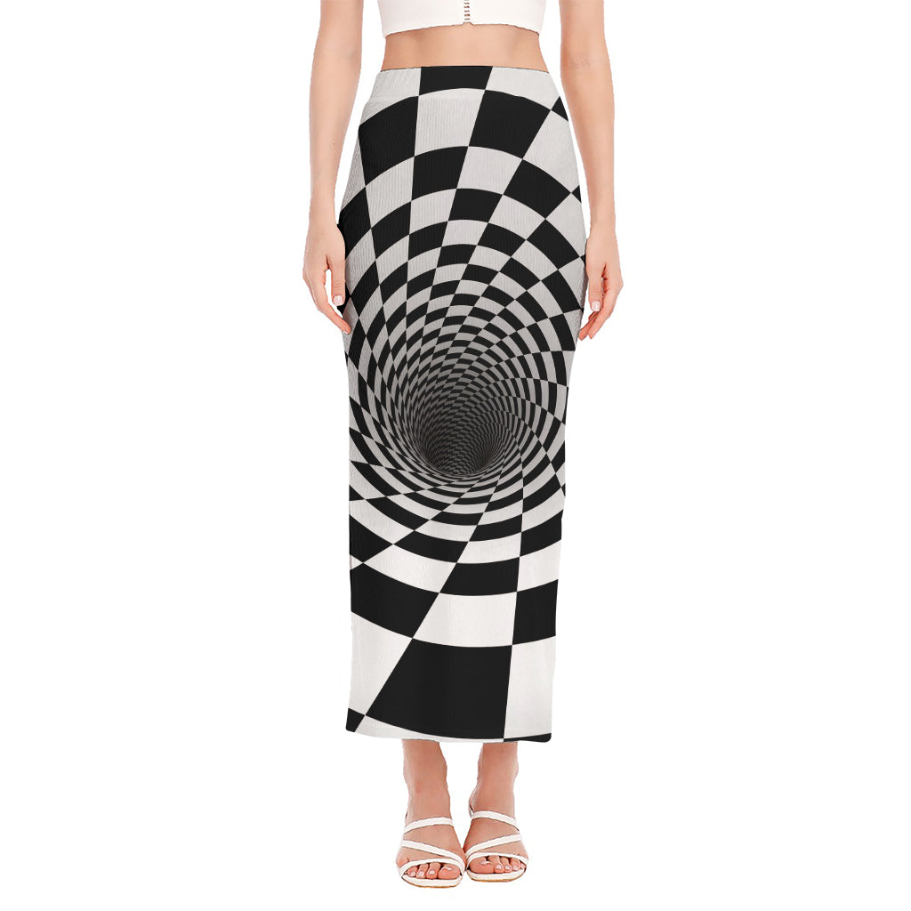 Black And White Hypnotic Illusion Print Side Slit Maxi Skirt