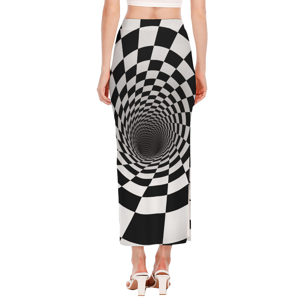 Black And White Hypnotic Illusion Print Side Slit Maxi Skirt