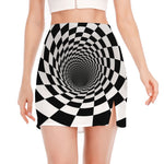 Black And White Hypnotic Illusion Print Side Slit Mini Skirt