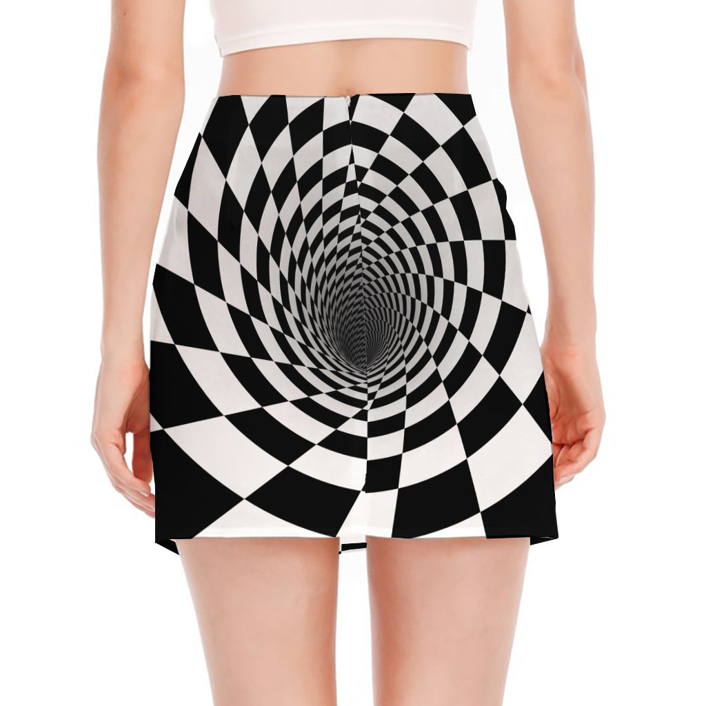 Black And White Hypnotic Illusion Print Side Slit Mini Skirt