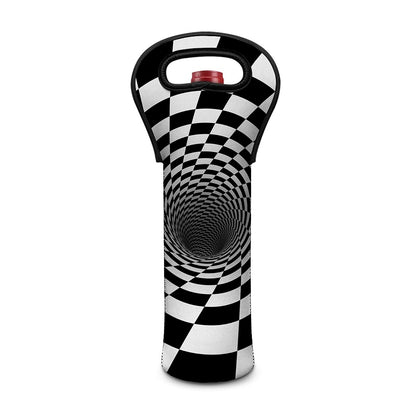 Black And White Hypnotic Illusion Print Single Neoprene Wine Tote