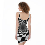 Black And White Hypnotic Illusion Print Sleeveless Bodycon Dress