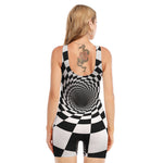 Black And White Hypnotic Illusion Print Sleeveless One Piece Swimsuit