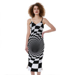 Black And White Hypnotic Illusion Print Slim Fit Midi Cami Dress