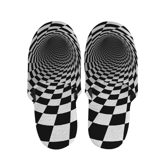 Black And White Hypnotic Illusion Print Slippers