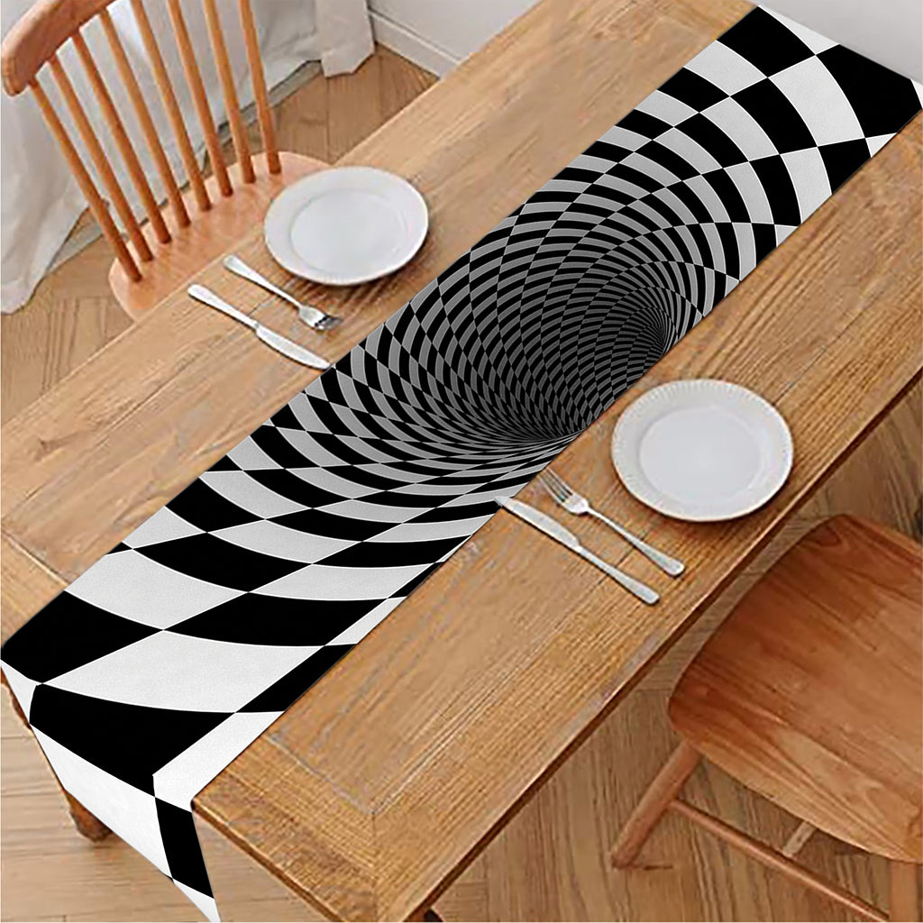 Black And White Hypnotic Illusion Print Table Runner