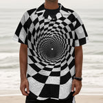 Black And White Hypnotic Illusion Print Textured Short Sleeve Shirt