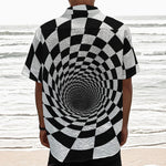 Black And White Hypnotic Illusion Print Textured Short Sleeve Shirt