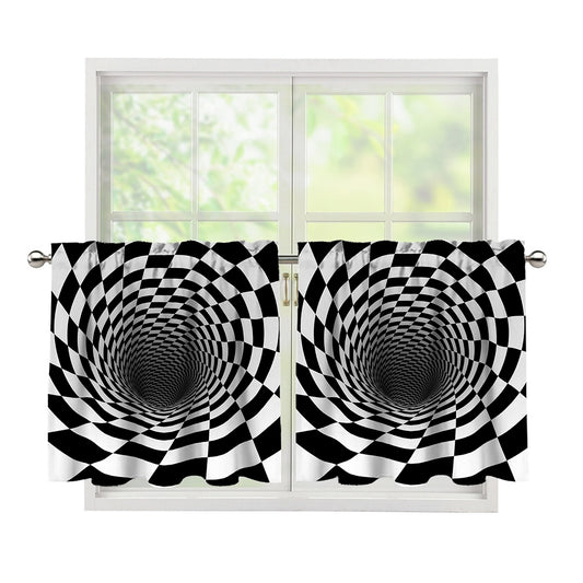 Black And White Hypnotic Illusion Print Tier Curtains
