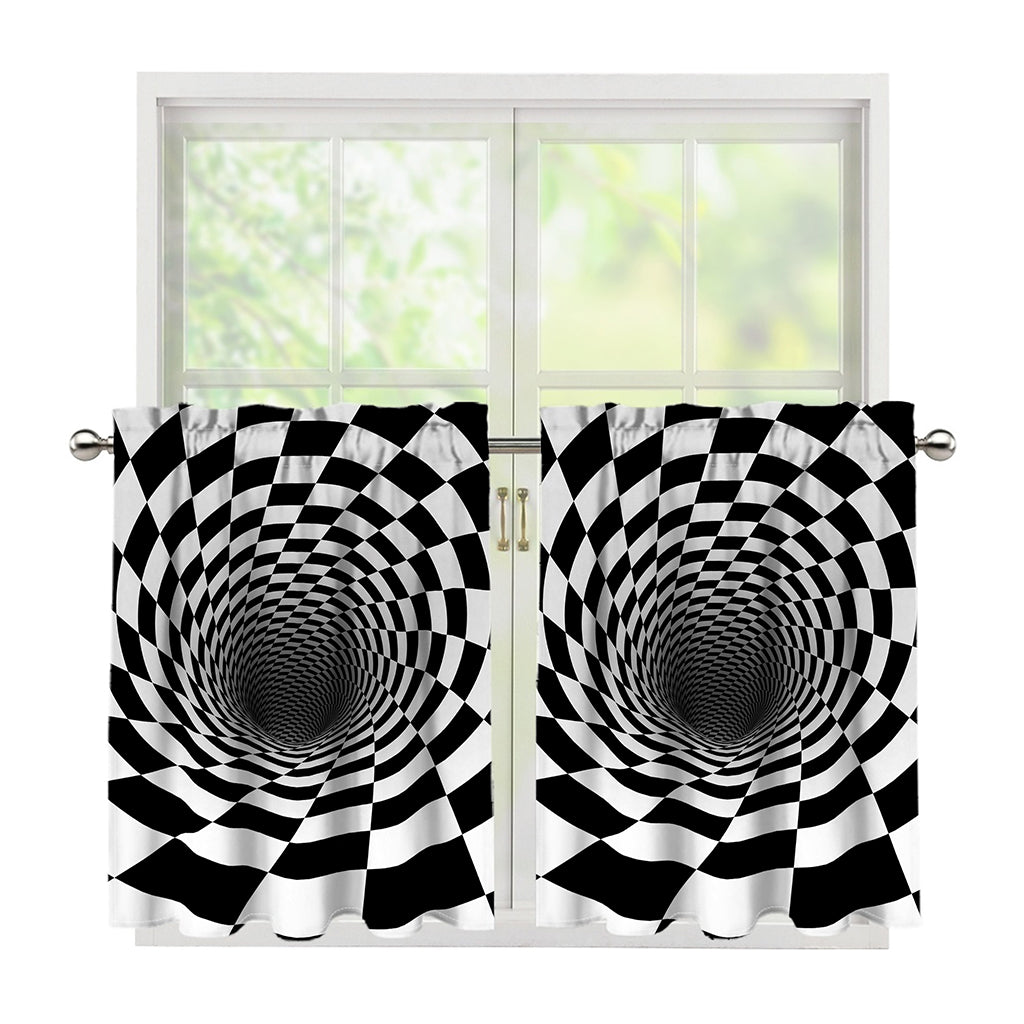 Black And White Hypnotic Illusion Print Tier Curtains