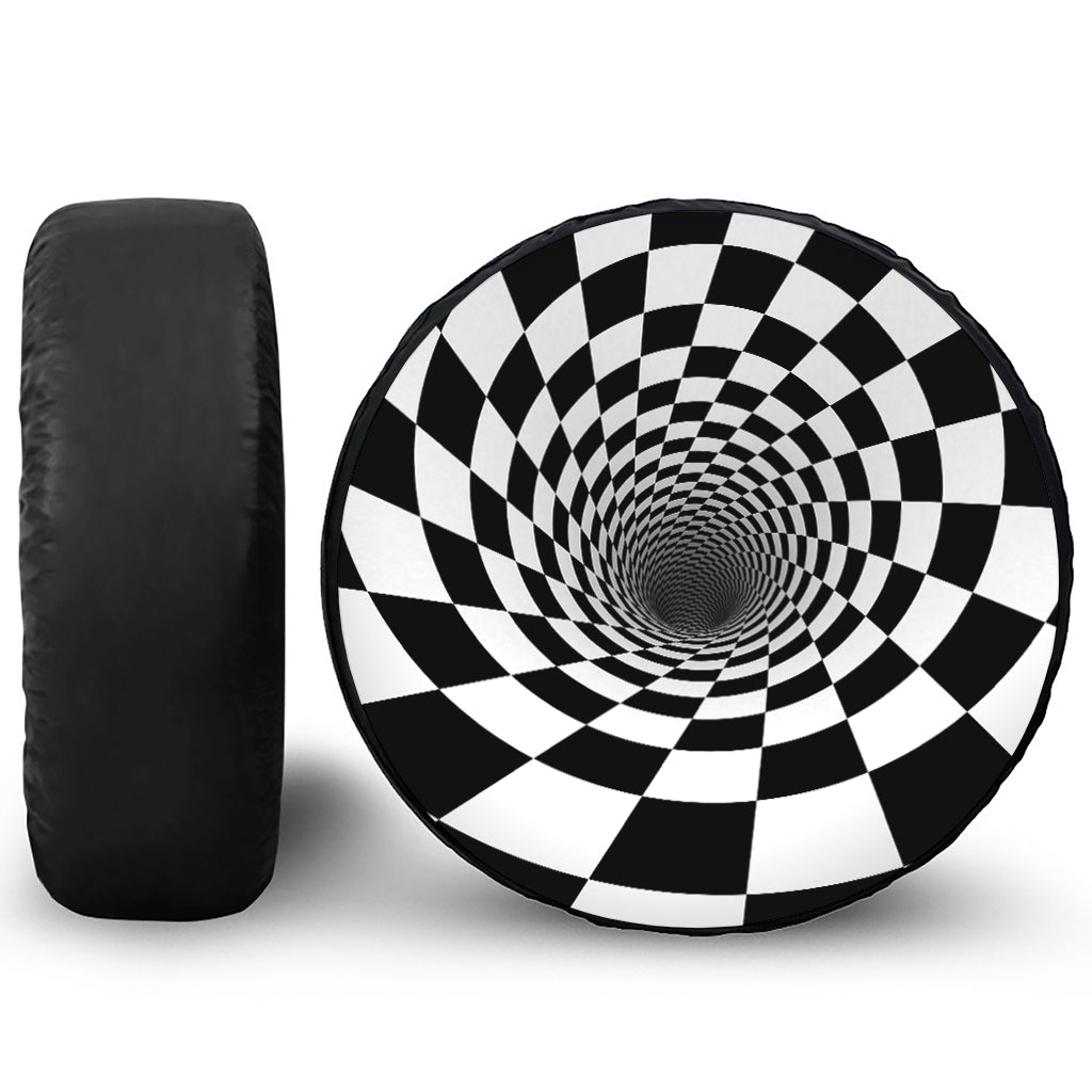 Black And White Hypnotic Illusion Print Tire Cover