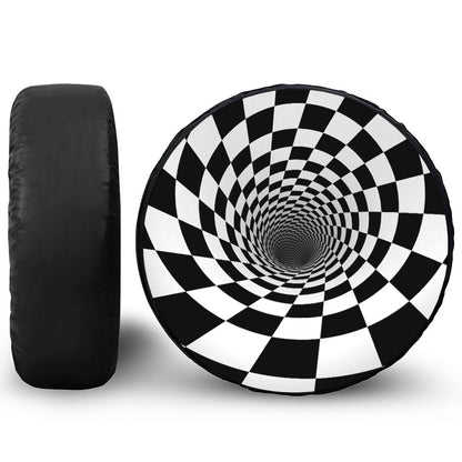 Black And White Hypnotic Illusion Print Tire Cover