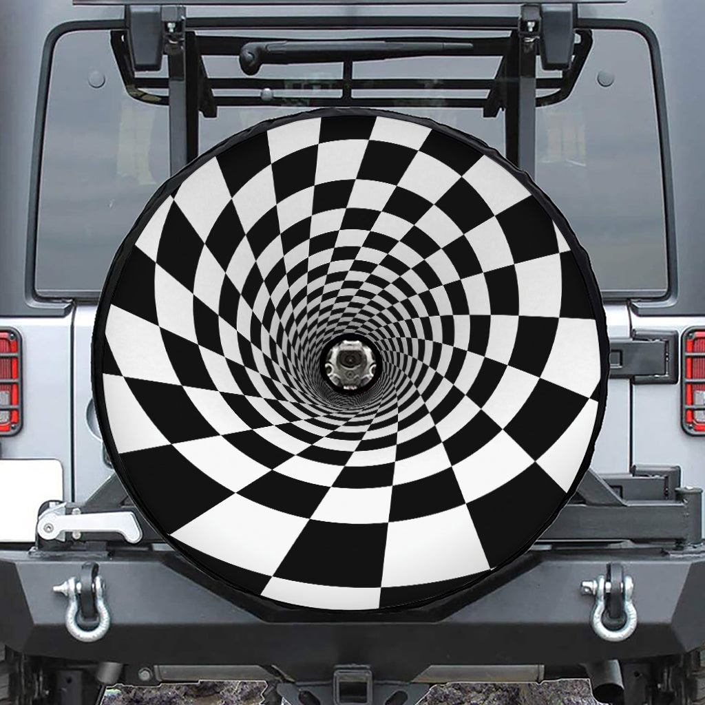 Black And White Hypnotic Illusion Print Tire Cover With Camera Hole