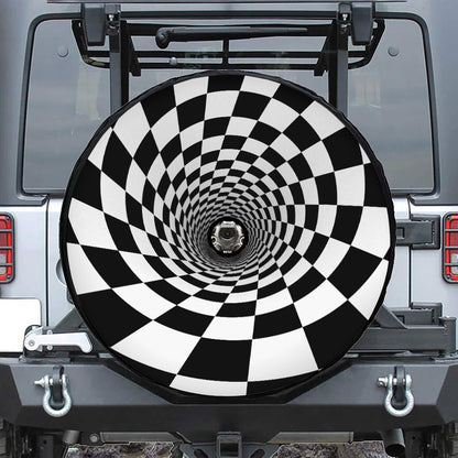 Black And White Hypnotic Illusion Print Tire Cover With Camera Hole