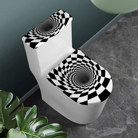 Black And White Hypnotic Illusion Print Toilet Lid And Tank Cover Set