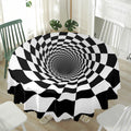 Black And White Hypnotic Illusion Print Waterproof Round Tablecloth
