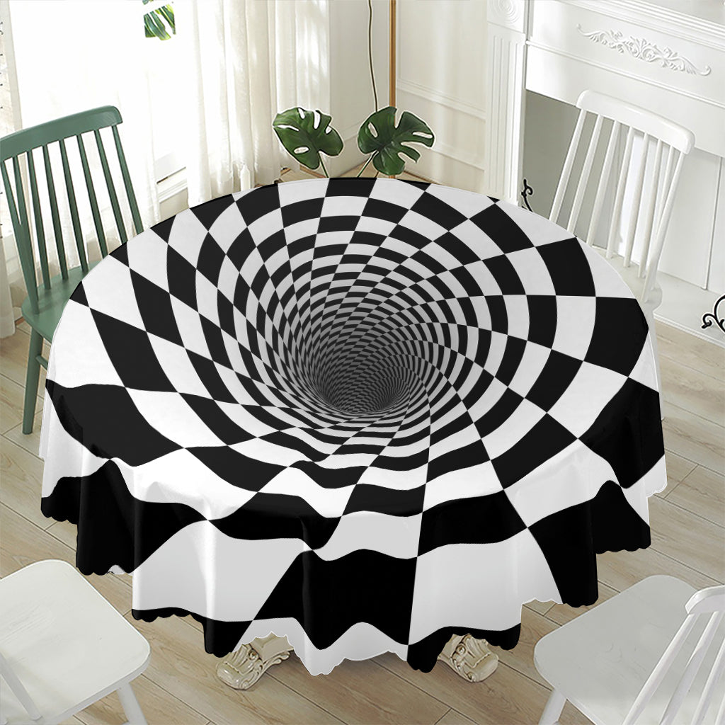 Black And White Hypnotic Illusion Print Waterproof Round Tablecloth
