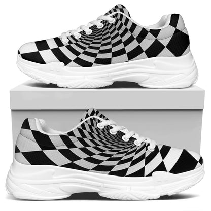 Black And White Hypnotic Illusion Print White Chunky Shoes