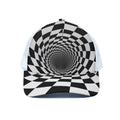 Black And White Hypnotic Illusion Print White Mesh Trucker Hat