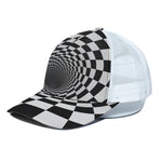 Black And White Hypnotic Illusion Print White Mesh Trucker Cap