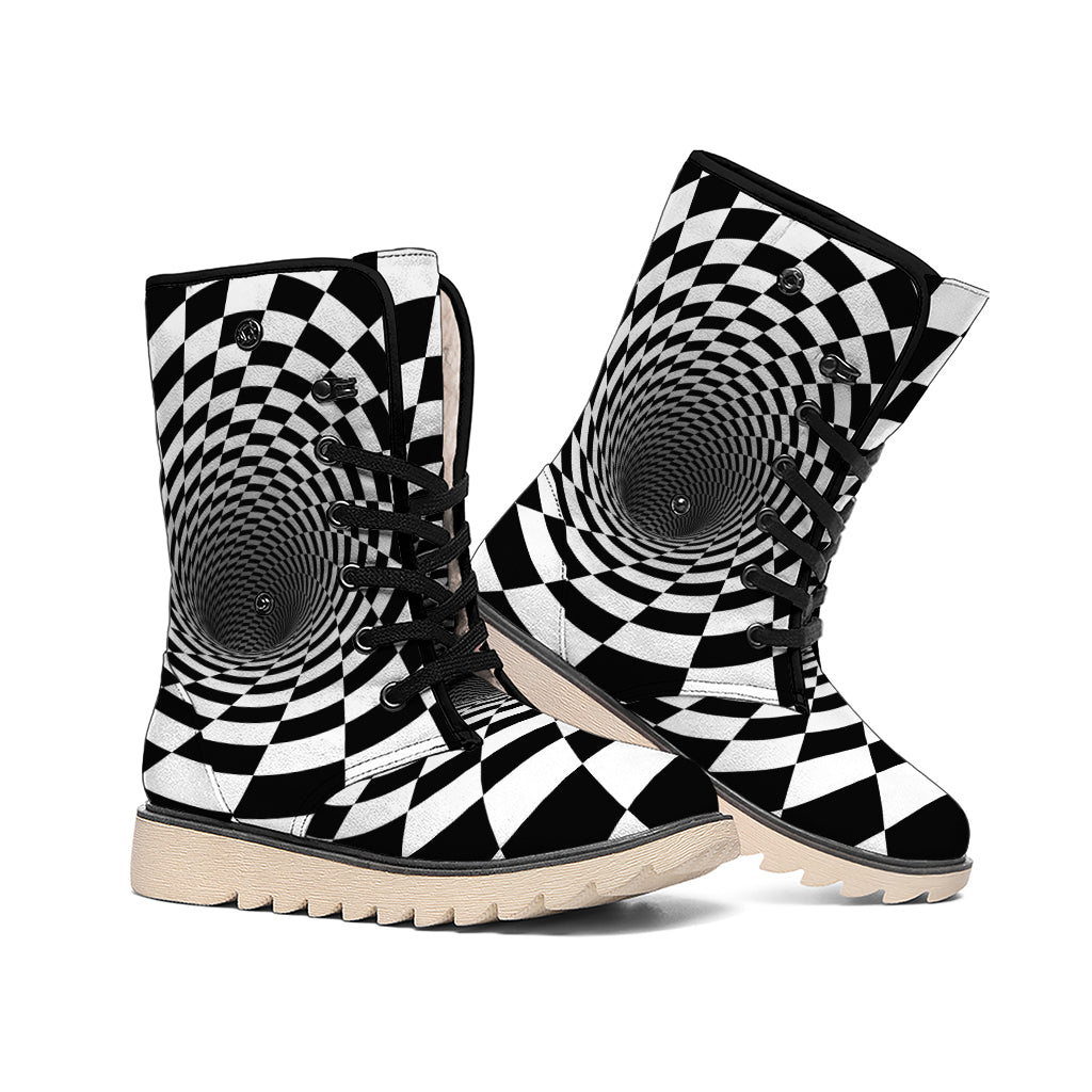 Black And White Hypnotic Illusion Print Winter Boots