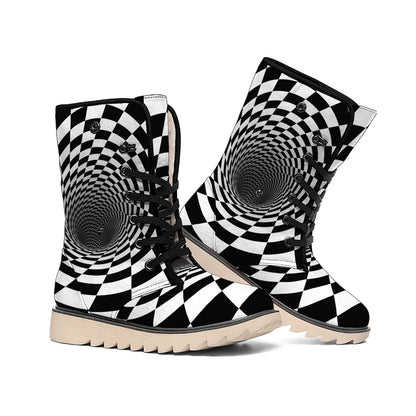 Black And White Hypnotic Illusion Print Winter Boots