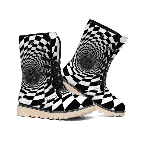Black And White Hypnotic Illusion Print Winter Boots