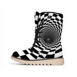 Black And White Hypnotic Illusion Print Winter Boots
