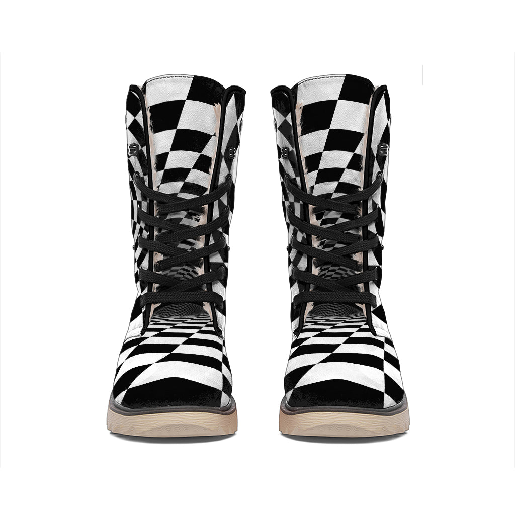 Black And White Hypnotic Illusion Print Winter Boots