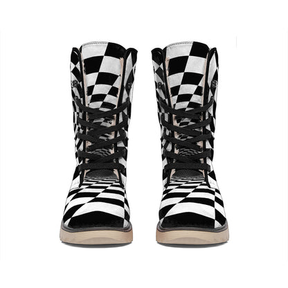 Black And White Hypnotic Illusion Print Winter Boots