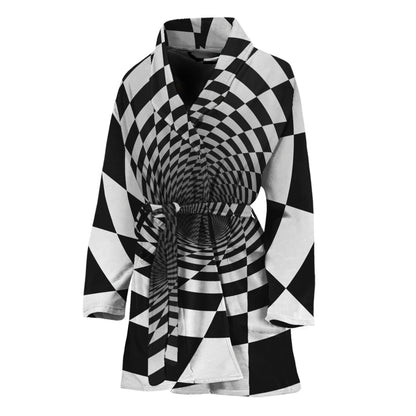 Black And White Hypnotic Illusion Print Women's Bathrobe