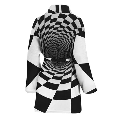 Black And White Hypnotic Illusion Print Women's Bathrobe