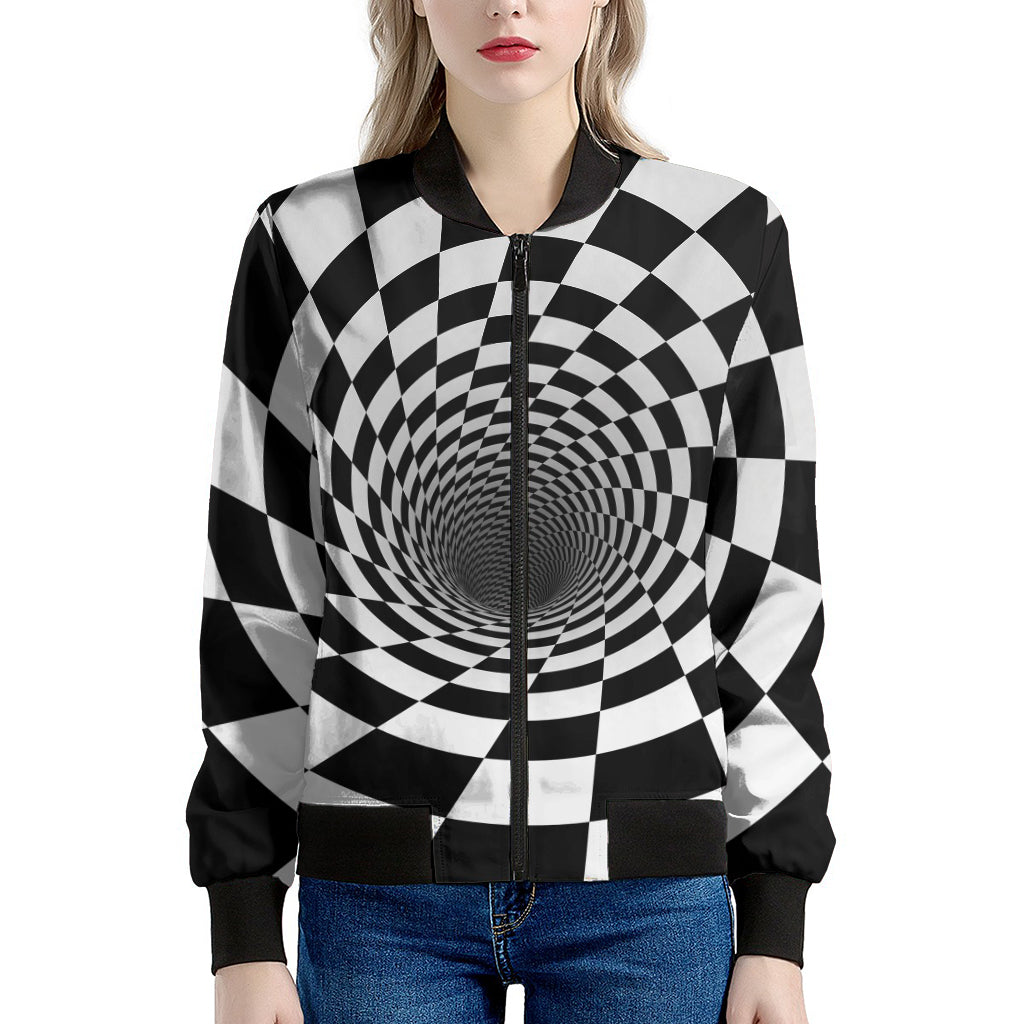 Black And White Hypnotic Illusion Print Women's Bomber Jacket