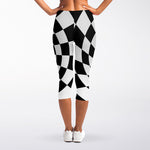 Black And White Hypnotic Illusion Print Women's Capri Leggings