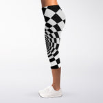 Black And White Hypnotic Illusion Print Women's Capri Leggings