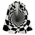 Black And White Hypnotic Illusion Print Women's Cotton Blazer