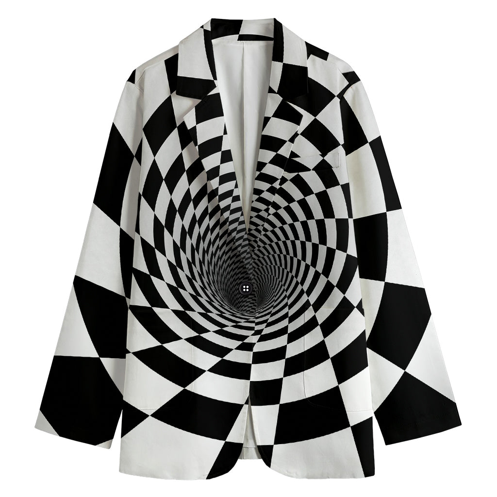 Black And White Hypnotic Illusion Print Women's Cotton Blazer