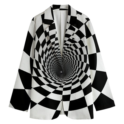 Black And White Hypnotic Illusion Print Women's Cotton Blazer